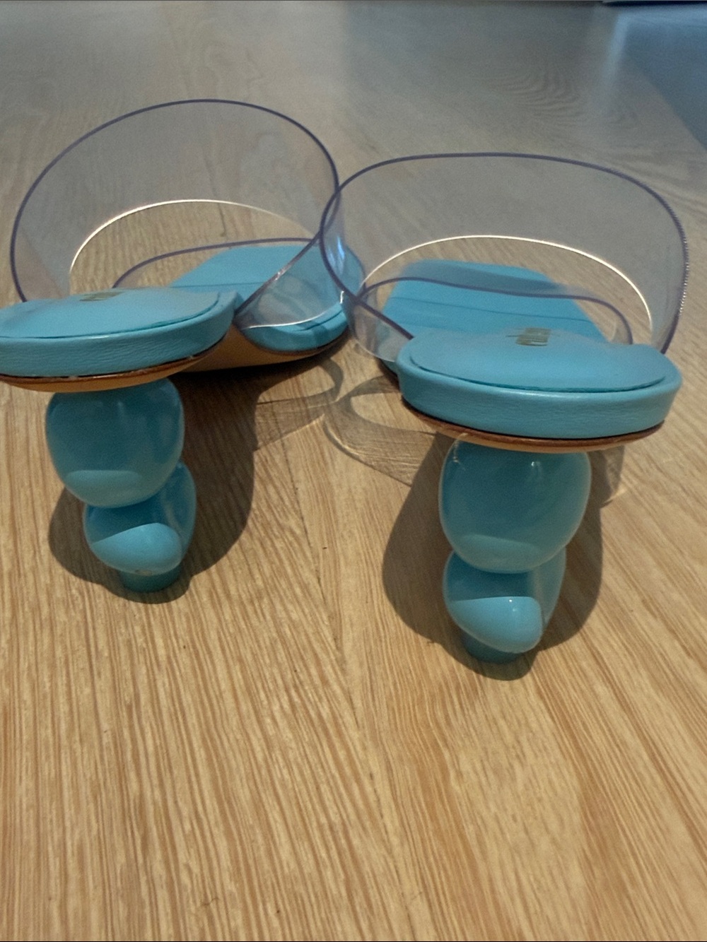 Cult Gaia Blue Clear Strap Sculpted Heel Sandals